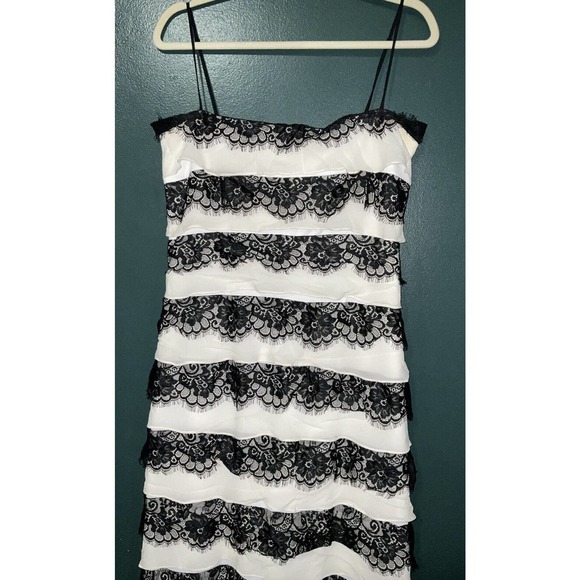 Tadashi Shoji Women’s Dress 100% Silk Layered Maxi Tiered Gown Black Cream Sz 8 - Picture 12 of 12